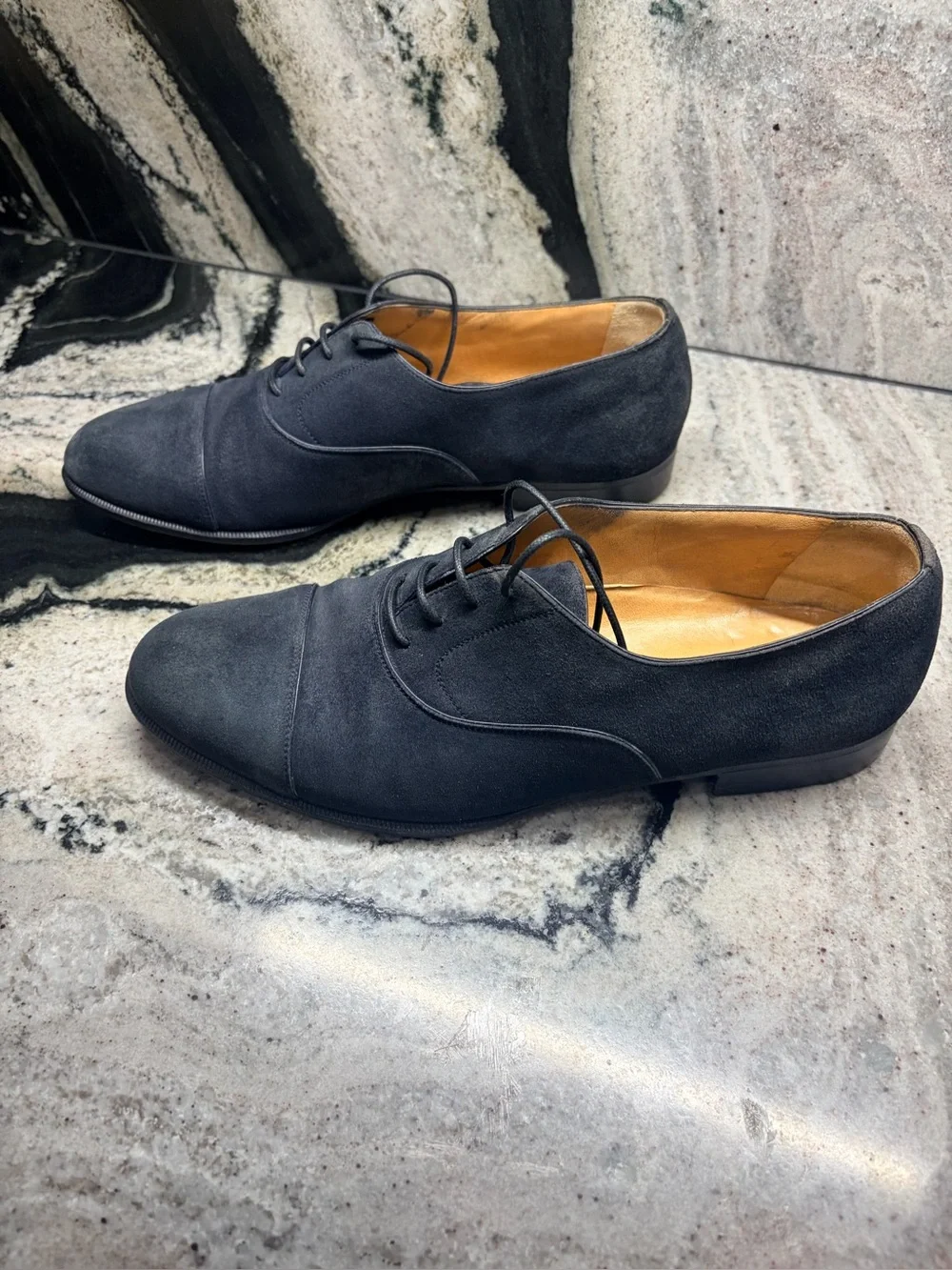 Vintage A. Testoni Black Suede Cap Toe Oxfords Italy 10 D Bologna